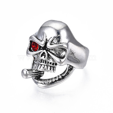 Tête de mort punk gothique avec bague de manchette ouverte en alliage de cigarette avec strass pour hommes femmes(RJEW-T009-51AS)-2