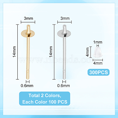 200Pcs 2 Color 304 Stainless Steel Stud Earring Findings(STAS-UN0055-93)-3