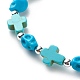bracelet extensible en perles de turquoise synthétique (teint) avec croix et tête de mort(BJEW-JB08451-04)-4