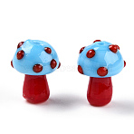 Handmade Lampwork Beads, Mushroom, Light Sky Blue, 15~16.5x11.5~13mm, Hole: 2mm(X1-LAMP-N024-09H)