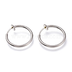 Tarnish Resistant 304 Stainless Steel Retractable Clip-on Hoop Earrings, For Non-pierced Ears, with Spring Findings, Stainless Steel Color, 18x0.8~1.5mm(STAS-O135-01C)