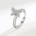 Adjustable Brass Pave Cubic Zirconia Enamel Rotating Finger Rings for Women, Butterfly, Fidget Spinner Ring for Calming Worry Meditation, Platinum, Inner Diameter: 15~20mm(FS-WGAC909-01)