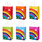 12Pcs 6 Colors Paper Rainbow Printed Carry Storage Tote Bags, Shopping Bags for Chocolate, Candy, Cookies Gift Packing, Rectangle, Mixed Color, 30cm(Including Handles), Open: 22.2x15.9x8.1cm, 2pcs/color(ABAG-TA0002-05B)