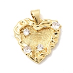 Brass Micro Pave Cubic Zirconia Pendants, Heart Charms, Long-Lasting Plated, Rack Plating, Lead Free & Cadmium Free, Real 18K Gold Plated, 19x18.5x3.5mm, Hole: 4x3mm(KK-H267-022C-G)