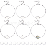 16Pcs 304 Stainless Steel Paperclip Chain Satellite Chain Bracelet Making, with Flat Round 304 Stainless Steel Cabochon Settings, with 16Pcs Transparent Glass Cabochons, Stainless Steel Color, Tray: 12mm, 7.01 inch(17.8cm)(BJEW-SP0001-32C)