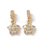 Brass Pave Cubic Zirconia  European Dangle Charms, Flower Large Hole Pendants, Real 18K Gold Plated, Clear, 20.5mm, Hole: 4mm(KK-A286-23G-01)