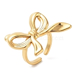 304 Stainless Steel Open Cuff Rings for Women, Bowknot, Real 18K Gold Plated, Adjustable, Bowknot: 25x29mm(RJEW-Z044-02G-02)
