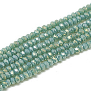 Electroplate Opaque Solid Color Glass Beads Strands, Faceted, Rondelle, Dark Cyan, 2.5x1.5mm, Hole: 0.8mm, about 160~165pcs/strand, 13.78 inch~14.17 inch(35~36cm)(X-EGLA-Q112-B13)