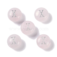 Natural Rose Quartz Beads, Rondelle with Letter, Letter X, 8.5~9x5~5.5mm, Hole: 1.2mm(G-L524-20X-01)