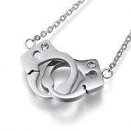 304 Stainless Steel Pendant Necklaces, with Rhinestone, Handcuffs, Stainless Steel Color, 17.32 inch(44cm)(NJEW-N0071-12P)