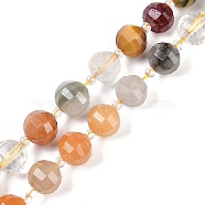 Natural Rutilated Quartz Beads Strands, Faceted, Lantern, with Seed Beads, 10x9mm, Hole: 1.2mm, about 33~34pcs/strand, 15.51~16.10 inch(39.4~40.9cm)(G-G182-B13-05)