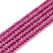 Transparent Glass Beads Strands, Faceted, Round, Hot Pink, 3mm, Hole: 0.8mm, about 127~139pcs/strand, 14.09~14.53 inch(35.8~36.9cm)(X-GLAA-C019-01B-02)