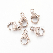 Ion Plating(IP) 304 Stainless Steel Lobster Claw Clasps, Parrot Trigger Clasps, Rose Gold, 13x8x4mm, Hole: 1.5mm(X-STAS-H353-E-02RG)