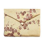 Chinese Style Floral Cloth Jewelry Storage Pouches, with Plastic Button, Rectangle Jewelry Gift Case for Bracelets, Earrings, Rings, Random Pattern, Pale Goldenrod, 9.5x12x0.3~0.7cm(AJEW-D065-01C-02)
