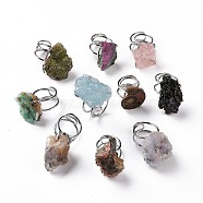 Gemstone Nuggets Cuff Ring, Raw Rough Ring, Platinum Plated Brass Jewelry for Women, Inner Diameter: 17.6~18.7mm(RJEW-G271-01P)