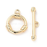 Rack Plating Brass Toggle Clasps, Cadmium Free & Lead Free, Long-Lasting Plated, Ring, Light Gold, Ring: 14.5x12x3mm, Hole: 1.4mm, Bar: 20.5x4.5x3mm, Hole: 1.4mm(KK-E034-09LG)