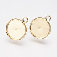 Brass Stud Earring Settings, Flat Round, Real 24K Gold Plated, Tray: 12mm, 17x14x2mm, Pin: 0.7mm(X-KK-G301-01G)