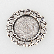 Tibetan Style Alloy Pendant Cabochon Settings, Cadmium Free & Lead Free, Flat Round, Antique Silver, Tray: 16mm, 25x2mm, Hole: 1.8mm, about 290pcs/kg(TIBEP-N003-73AS)