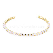 Twisted Brass Enamel Cuff Bangle, Real 18K Gold Plated Open Bangle for Women, Nickel Free, White, Inner Diameter: 2-3/8 inch(5.95cm)(BJEW-T020-02J-NF)