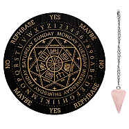 AHADEMAKER 1Pc Wood Pendulum Board, 1Pc 304 Stainless Steel Cable Chain Necklaces, 1Pc Natural Rose Quartz Stone Pendants, for Witchcraft Wiccan Altar Supplies, Number, Board: 200x4mm(DIY-GA0006-20D)