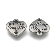 Heart with Word Daughter 316 Surgical Stainless Steel Pendants, Antique Silver, 16x16.5x4mm, Hole: 2mm(STAS-I061-140)