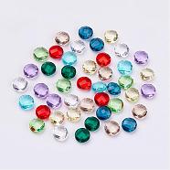 Faceted Glass Rhinestone Pointed Back Cabochons, Flat Round, Mixed Color, 10x4~5mm(RGLA-P013-B)