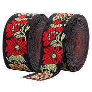Ethnic Style Embroidery Polyester Ribbons, Jacquard Ribbon, Garment Accessories, Floral Pattern, Red, 1-1/4 inch(33mm), about 7.44 Yards(6.8m)/Bundle(OCOR-WH0060-55)