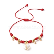 Adjustable Nylon Thread Cord Bracelets, with Alloy Natural Pearl & Brass Rhinestone Charms, Red, 1/8 inch(0.4cm), Inner Diameter: 1 inch(2.5~10cm)(BJEW-JB06398-03)