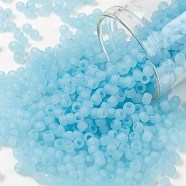 TOHO Round Seed Beads, Japanese Seed Beads, Frosted, (143F) Ceylon Frost Aqua, 8/0, 3mm, Hole: 1mm, about 222pcs/bottle, 10g/bottle(SEED-JPTR08-0143F)
