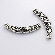 Tibetan Style Alloy Hollow Curved Tube Beads, Curved Tube Noodle Beads, Cadmium Free & Nickel Free & Lead Free, Antique Silver, 66x12x10mm, Hole: 5.5mm(TIBEB-S002-AS-NR)