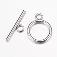 304 Stainless Steel Toggle Clasps, Stainless Steel Color, Ring: 20.5x15.5x2mm, Hole: 3mm, Bar: 23x7x2mm, Hole: 3mm