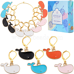 Alloy Enamal Whale Pendant Decorations, with Brass Leverback Earring Findings, Mixed Color, 31mm, 5 colors, 6pcs/color, 30pcs/box(HJEW-SC00056)