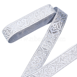 Ethnic Embroidery Polyester Flat Ribbons, Jacquard Ribbon, Floral Pattern, Silver, 1-1/4 inch(33mm), about 7.66 Yards(7m)/Bundle(OCOR-WH0060-37B)