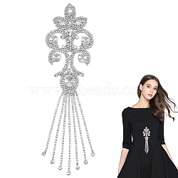 Flower Glass Rhinestone Appliques, with Tassel, for Clothing Ornament, Sewing Craft Decoration, Clear, 260x72x6mm(DIY-WH0671-032)