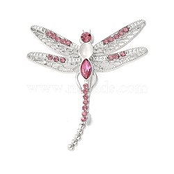 Dragonfly Alloy Rhinestone Brooches for Backpack Clothes, Rose, 70.5x59mm(JEWB-M067-07P-01)