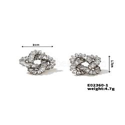 Geometric Brass Clear Cubic Zirconia Stud Earrings, Fashion Chanel Style Jewelry, Silver, 20x17mm(FY3551-1)