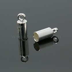 Brass Cord Ends, Nickel Free, Silver Color Plated, 9x3.5mm, Hole: 1.5mm, 3mm inner diameter(X-EC038-NFS)