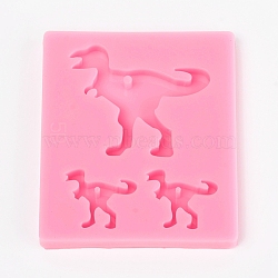 Dinosaur Food Grade Silicone Pendant Molds, Resin Casting Molds, For UV Resin, Epoxy Resin Jewelry Making, Pearl Pink, 78x67x8mm, Inner Size: about 22x24mm & 41x48mm(AJEW-WH0022-23)