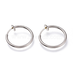 304 Stainless Steel Retractable Clip-on Hoop Earrings, For Non-pierced Ears, with Spring Findings, Stainless Steel Color, 18x0.8~1.5mm(STAS-O135-01C)
