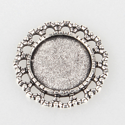 Tibetan Style Alloy Pendant Cabochon Settings, Cadmium Free & Lead Free, Flat Round, Antique Silver, Tray: 16mm, 25x2mm, Hole: 1.8mm, about 290pcs/kg(TIBEP-N003-73AS)