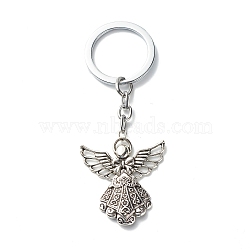 Tibetan Style Alloy Pendants Keychains, with Alloy Split Key Rings and Iron Open Jump Rings, Angel, Antique Silver, 10.2cm(X-KEYC-JKC00268-01)