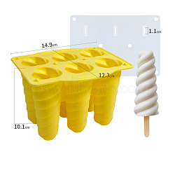 Silicone Ice-cream Stick Molds, with 6 Spiral-shaped Cavities, Reusable Ice Pop Molds Make, Yellow, 123x149x101mm, Capacity: 75ml(2.54fl. oz)(BAKE-PQ0001-079B-A)