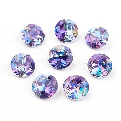 Pointed Back & Back Plated K9 Glass Rhinestone Cabochons, Grade A, Two Tone, Shiny Laser Style, Faceted, Flat Round, Tanzanite, 8x4.5mm(RGLA-J012-8mm-539LS)