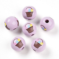 Easter Theme Printed Wood Beads, Round, Thistle, 14.5~15x15.5~16.5mm, Hole: 4~4.5mm(WOOD-T032-22P)