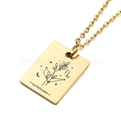 Birthday Flower 304 Stainless Steel Pendant Nacklaces For Women, Cable Chain Necklaces, Real 18K Gold Plated, Capricorn, 17.72 inch(45cm), pendant: 17x13mm(STAS-S124-03G-10)