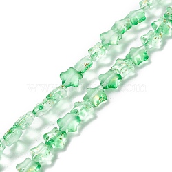 Transparent Glass Beads Strand, with Glitter Powder, Star, Green, 7.5~8x8.3x4mm, Hole: 0.7~1mm(X1-GLAA-F112-04G)