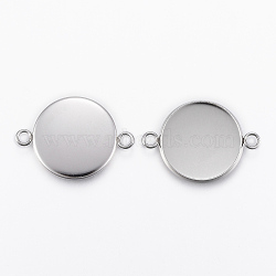 304 Stainless Steel Cabochon Connector Settings, Plain Edge Bezel Cups, Flat Round, Stainless Steel Color, Tray: 18mm, 27.5x20x2mm, Hole: 2.2mm(STAS-E146-19P-18mm)