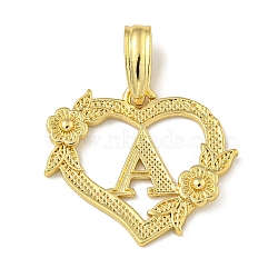 Heart Brass Pendants, Long-Lasting Plated, Cadmium Free & Lead Free, Real 18K Gold Plated, Letter A, 18x20x3mm, Hole: 3.5x7mm(KK-I714-04G-A)