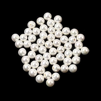 Electroplated Shell Pearl Beads, Round, Half Drilled, White, 6mm, Hole: 1mm