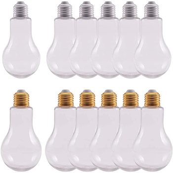 Creative Plastic Light Bulb Shaped Bottle, Party Decor, Golden & Silver, 136x68mm, Capacity: 200ml